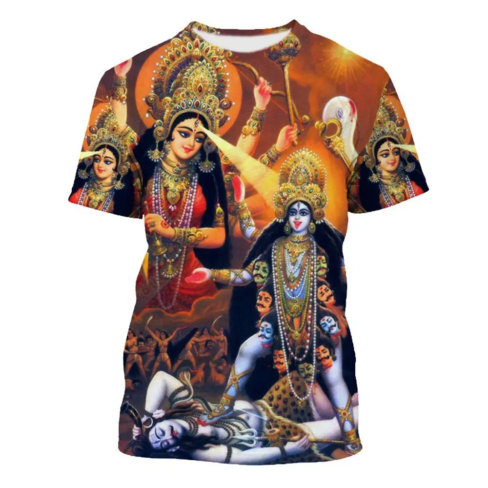 Ganesha Graphic T Shirt, Hindu Goddess of Time Design, 3D Printed, Streetwear Style, Vintage, Unisex, Plus Size (YK2), Men's Casual Clothing
