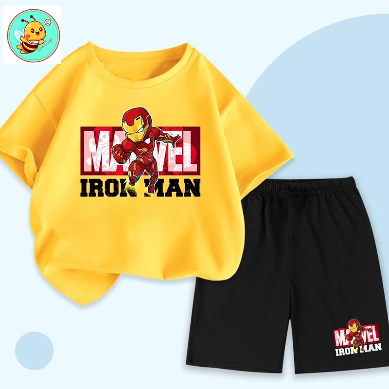 Bộ quần áo MARVEL IRON MAN cotton cho bé trai 10-30kg Thun Tee Baby Tee Áo Thun