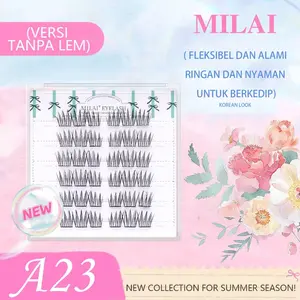 MILAI Bulu Mata Palsu Korean Look A23 Crown Style Fleksibel & Nyaman Tanpa Lem Langsung Tempel 8mm-11mm Serat Kapas Premium