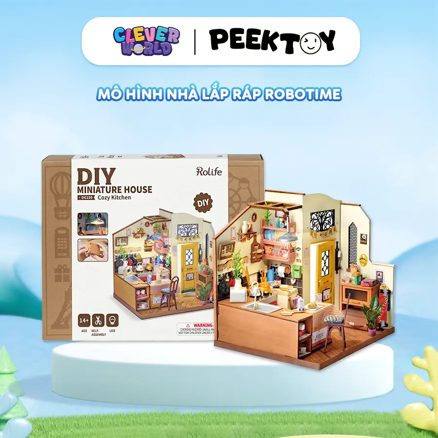 Mô Hình Lắp Ráp Nhà Búp Bê, Nhà Gỗ Tự Lắp Robotime Rolife Cozy Kitchen, Flavory Cafe Đèn Led Clever Box miniature house