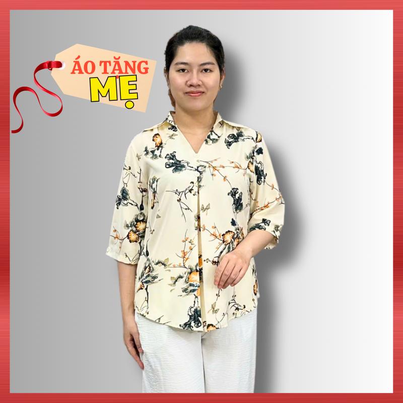 Áo Trung Niên Nữ, Top Áo Sơ Mi Nữ Cho Mẹ Tay Lỡ Phối Nút Họa Tiết Hoa Lá Sang Trọng Thanh Lịch, Thời Trang Women Shirt NP Clothing
