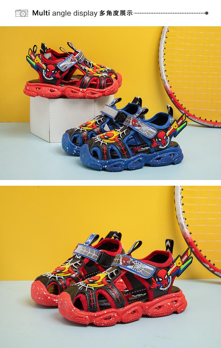 Product Introduction of Spider-Man with Light Children's Sandals 2024 Summer New Anti-Kick Closed Toe Sandals Boys Children Beach Shoes 28