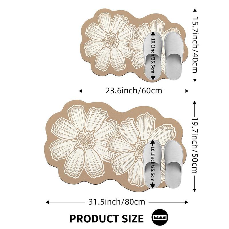 Flower Pattern Bath Mat, 1 Count Non-slip Bathroom Rug, Quick Absorbent Bathroom Rug, Decorative Carpet for Home Kitchen Bathroom Laundry Room 1