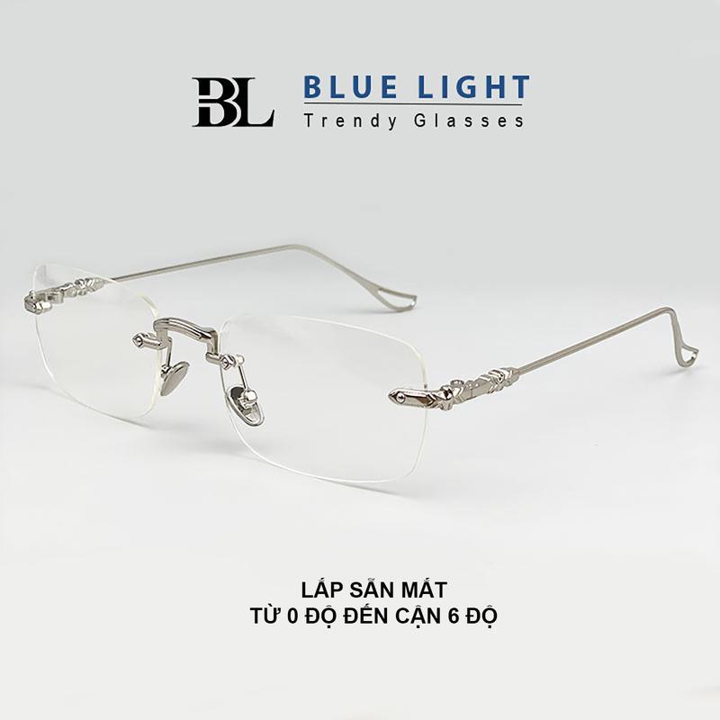 Gọng Kính Cận Kính Mắt Giả Cận Nam Nữ Gọng Khoan Mắt Chữ Nhật Không Viền Sang Trọng Thanh Lịch Cứng Cáp - BLUE LIGHT