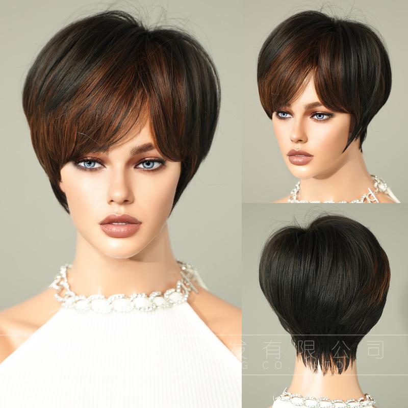 Product Introduction of Elf Cut Wig Female Black Level Short Synthetic Mechanism Chemical Fiber Wig hair  wigs 7