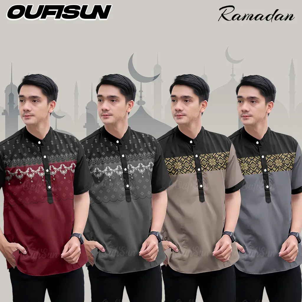 Baju Koko Malaysia Modern Koko Adult Men Batik Short Sleeve Shirt Lebaran Shirt Koko Gamis Kurta Muslim Quality Fabric Men's Tops, MEN'S KOKO SHIRT