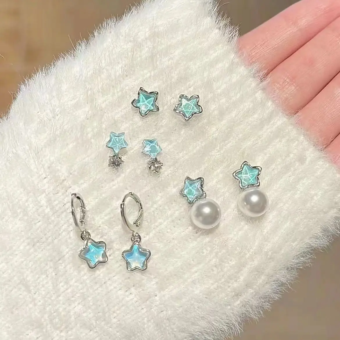 2025 [Over 2,000 Repeat Customers] Shining Star ~ Blue Star Zircon Silver Needle Earrings for Women, Elegant and Cool Style New Year Earrings