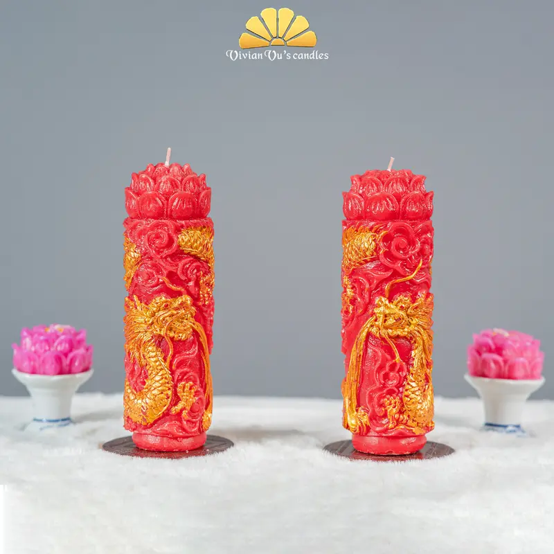 Nến Đôi Trụ Rồng VivianVu's Candles Trang Trọng Phù Hợp Lễ Chùa Cũng Bái - Nến Tâm Linh VivianVu's Candles 1