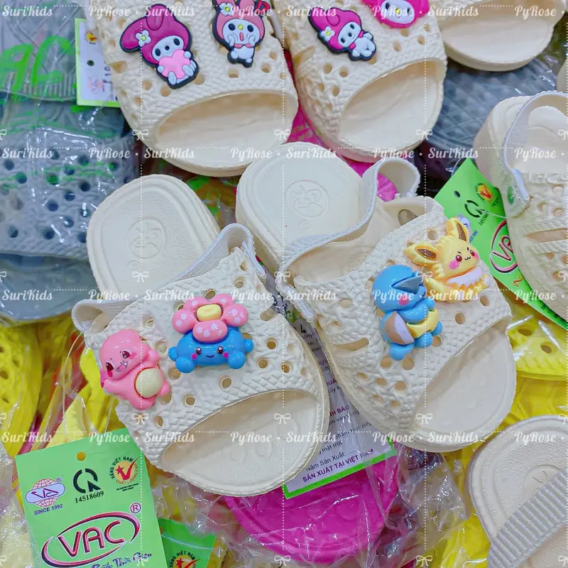 DÉP TỔ ONG CÓ QUAI HẬU CHO BÉ KÈM TICKER (size 15-19 k có quai hậu) Sandal Kem 8