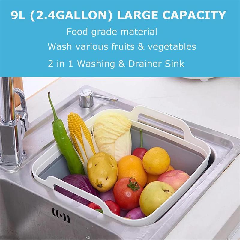 Collapsible Laundry Basin, 1 Count Portable Drain Basin for Kitchen Sink, Multifunctional Fruit Vegetable Washing Basin, Foldable Camping Bucket, Chill Room Accessories 6