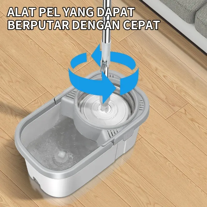 Hoptech - Set Alat Pel Lantai Stainless 360 | Ember Spin 2in1 dengan Hand Pressure & Pembuang Air 4