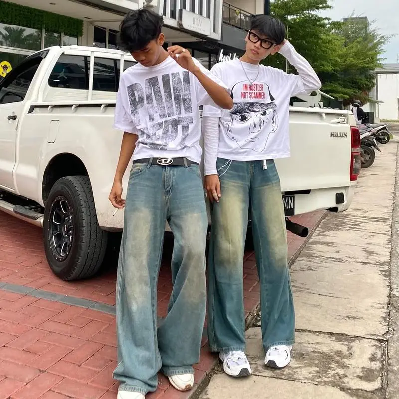 (GREEN RETRO Rare) Celana Baggy Jeans Gombrong Celana Skena Vintage Retro Denim Panjang Boyfriend Wanita 5