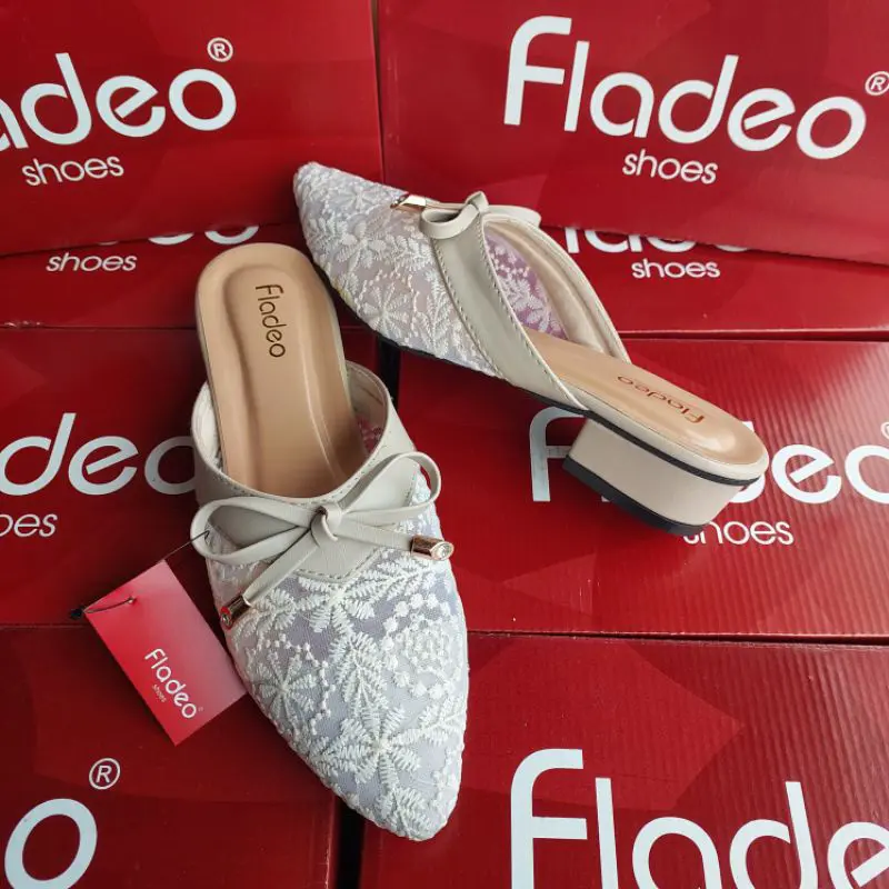 Fladeo Sendal Bustong Brukat Wanita Hak 3cm Elegan Hitam Krem Moka Salem Size 37-41 7
