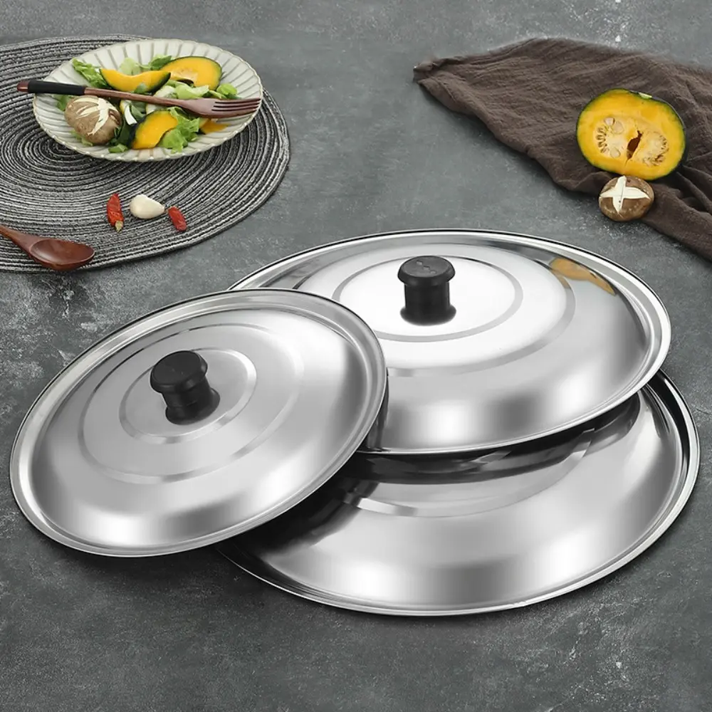 Household Black Plastic Knot Stainless Steel Pot Lid Anti-Scald Universal Wok Lid Round Anti- Spill Pot Cover Skillets