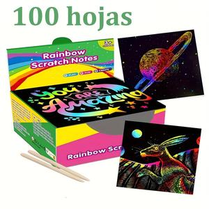 100 Piezas arte de papel rascado arcoíris, suministros de manualidades a granel - mini notas, regalos para niñas y niños, estudiantes, premios escolares, suministros para fiestas de cumpleaños, viajes y juguetes educativos,  regalo de fiesta DIY para Navi
