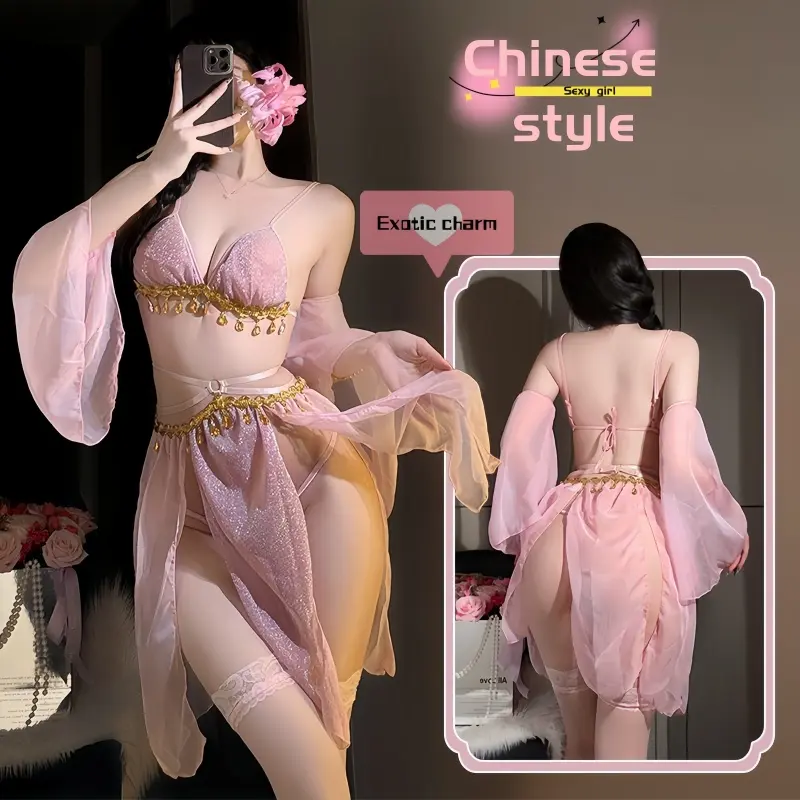 Váy Ngủ Buộc Dây Gợi Cảm, Phong Cách Cổ Điển Đồ Ngủ Ren, Bộ Đồ Lót Hanfu Phong Cách Trung Quốc