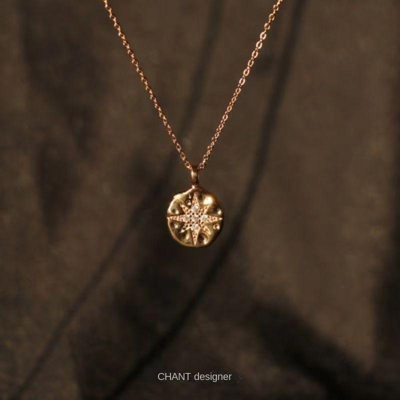 Product Introduction of Strbrs American North Star Necklace Eight Awn Star Gold Coin Sterling Silver High-Grade Light Luxury Compass Sweater Chain 0