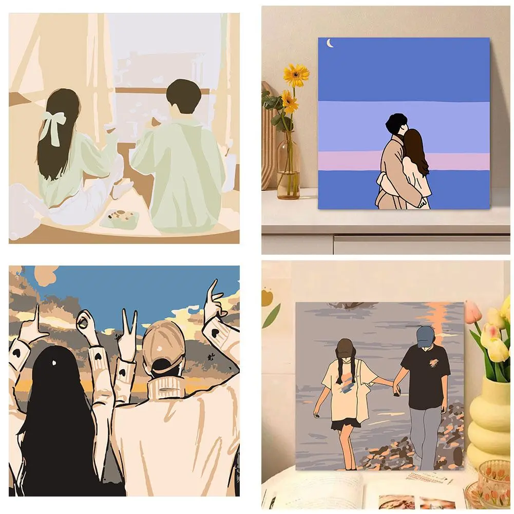 20x20cm Digital Oil Painting Couple By Numbers Wall Scenery Picture Gift Decorative Art Hanging D7P8