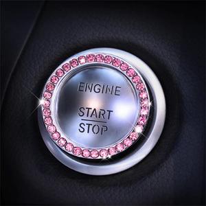 Calcomanía decorativa para botón de arranque de coche con diamante artificial, diseño de anillo 3D, decoración de interruptor, cubierta circular para decoración de coche y motocicleta