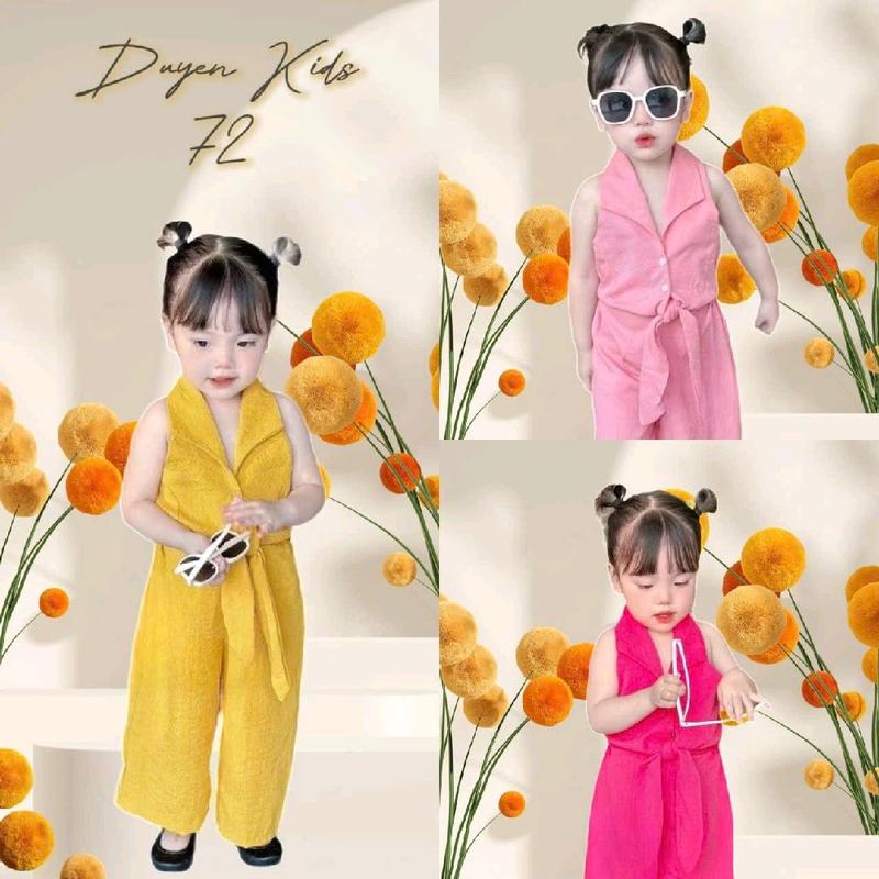 10-28kg Bộ áo croptop có cột dây phía trước + quần dài ống rộng phía sau có may lưng thun mua 2 bộ kèm 1 vòng ngọc