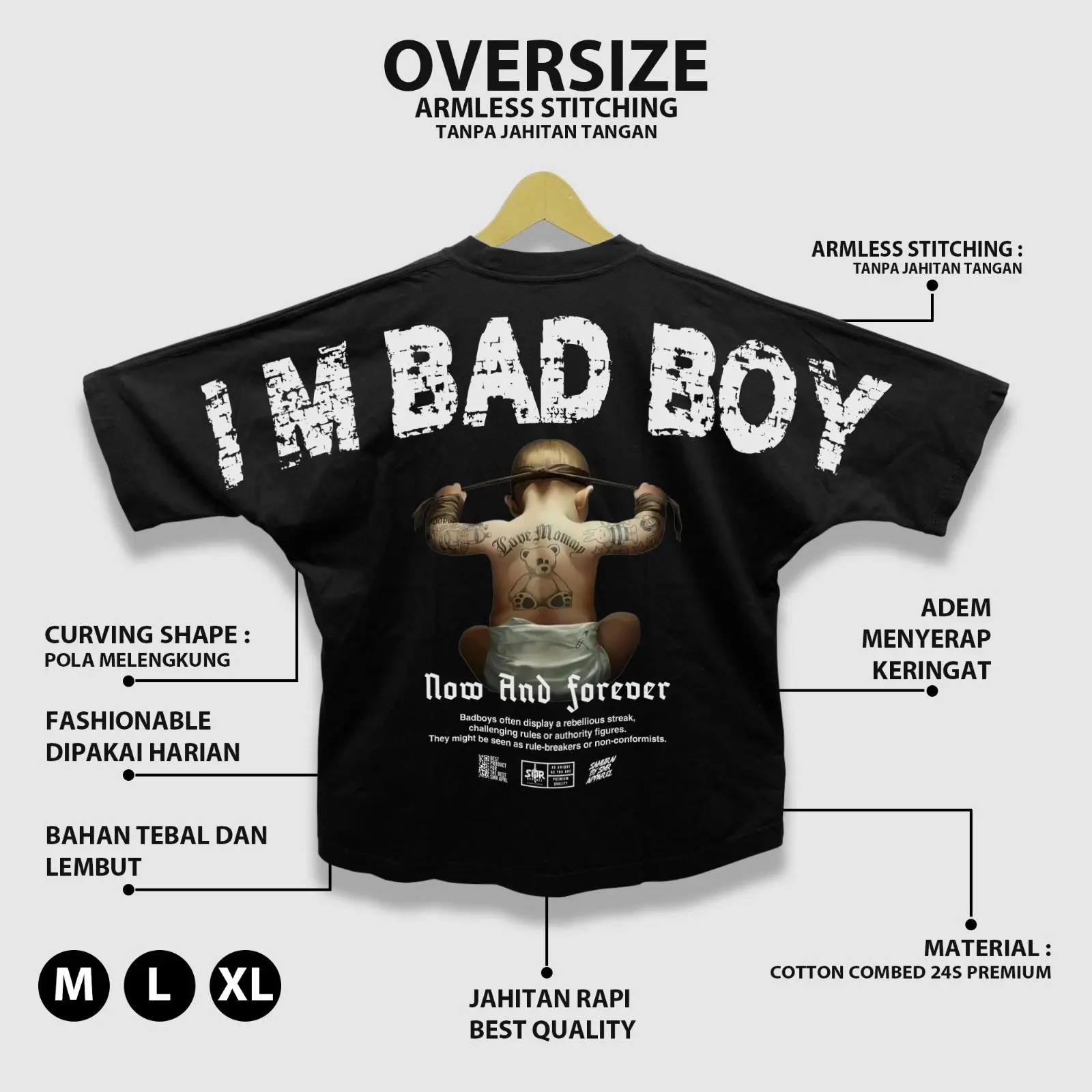 SMR APPAREL - Kaos Oversize im bad boy Cotton Combed 24s Pria & Wanita Baju Distro Katun   Dewasa Hitam