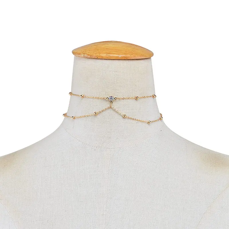 European and American Style Jewelry Hot Sexy Neck Diamond-Studded Necklace Ornament Copper Bead Mesh Body Chains Necklace