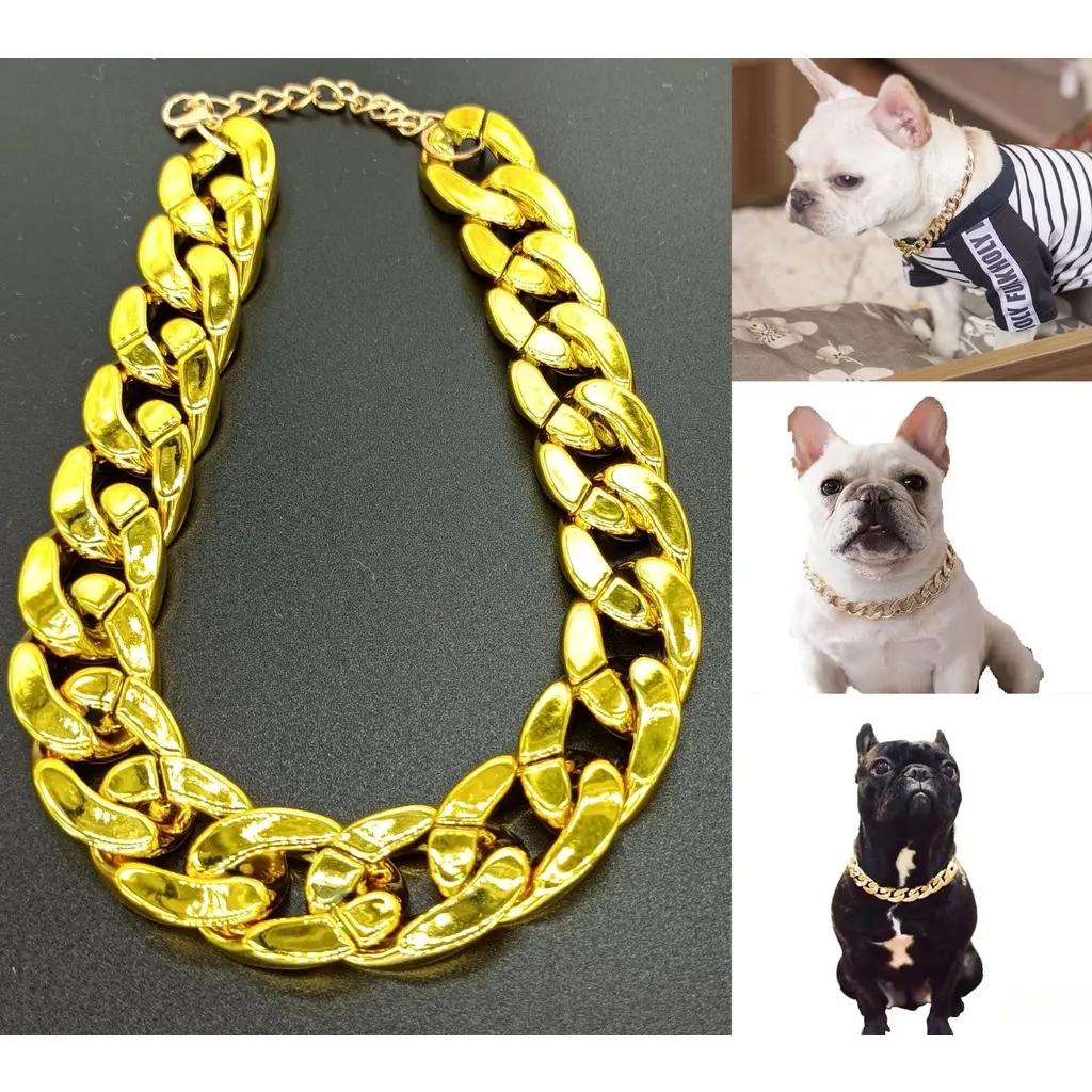 Vòng Cổ Thú Cưng, Dây Chuyền Vàng Dày, Mạ Nhựa, Có Thể Điều Chỉnh, Thích Hợp Cho Chó, Huấn Luyện Chó Bulldog
