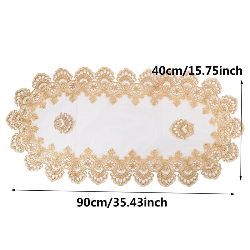 Product Introduction of Elegant Table Center Decor for Home, Oval Lace Trimmed Table Runner, Floral Pattern Wedding Dining Table Cloth 0