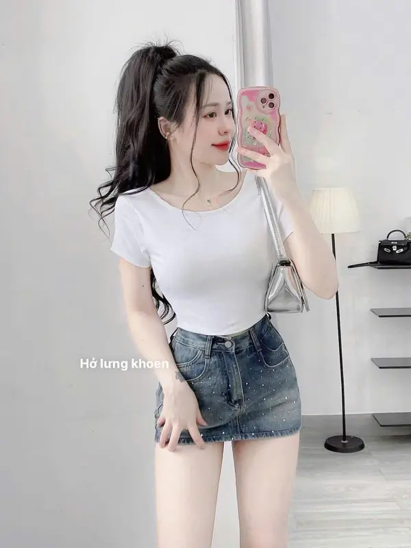 Áo kiểu tay  ngắn hở lưng phối 2 khoen thun bozip mềm có mút croptop 0060 top women 4