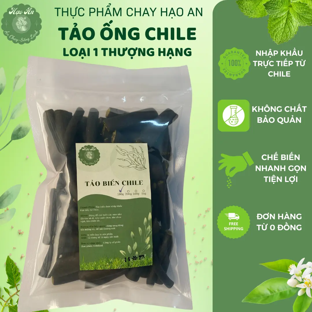 Tảo Ống Chile 500g 200g 100g, Tảo Biển Chi Lê, Tảo xoắn chile dai giòn , Ăn chay mặn đều được- Thực Phẩm Chay Hạo An