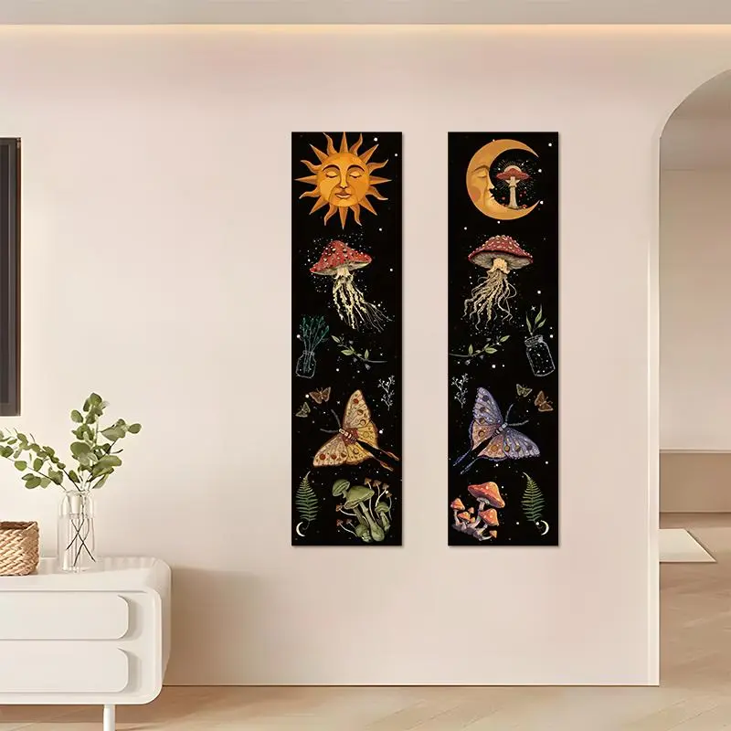 Sun & Moon Pattern Wall Tapestry, 2 Counts/set Boho Style Wall Hanging Decor, Wall Art for Home Living Room Bedroom Office 2