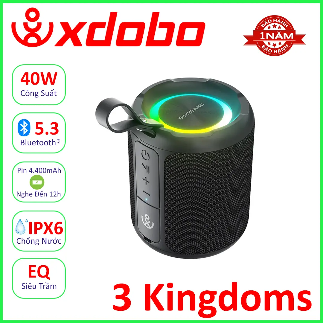 Loa Bluetooth 5.0 XDOBO 3 KINGDOMS Công Suất 40W, Chống Nước IPX7, Pin 4400Mah Hỗ Trợ Thẻ TF, USB, AUX - BH 12 Tháng Củ Loa Nghe Nhạc loa  xdobo