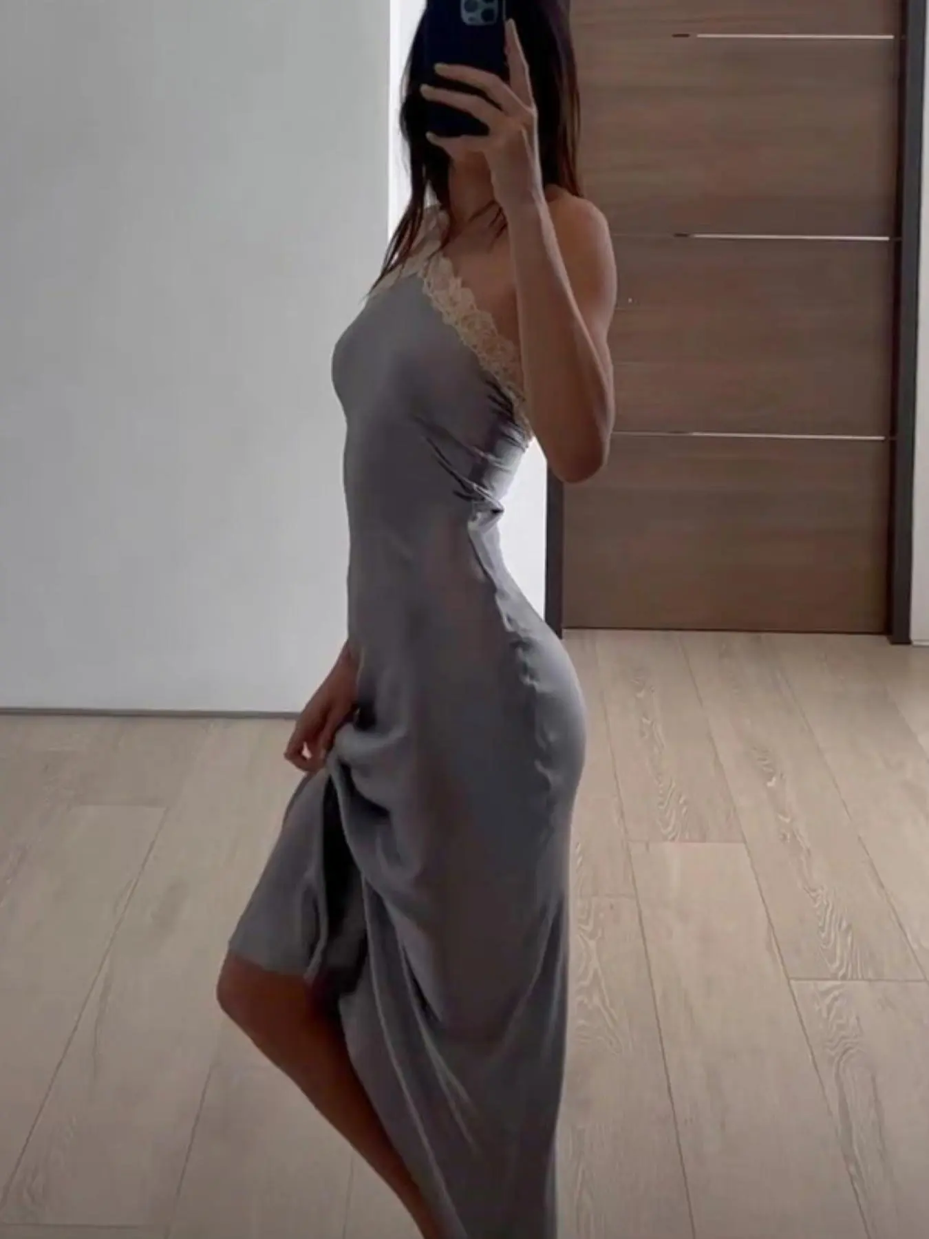 Women's Contrast Lace Tie Backless Halter Dress, Elegant Sleeveless Long Dress for Party Dating Wear, Ladies Summer Clothes, Womenswear