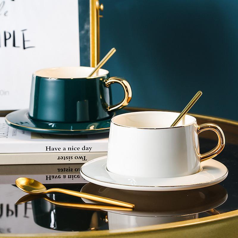 Product Introduction of Creative Coffee Cup Set, 2 Sets Ceramic Cup with Saucer, Exquisite Coffee Cup Set for Home Office Use, Drinkware 2