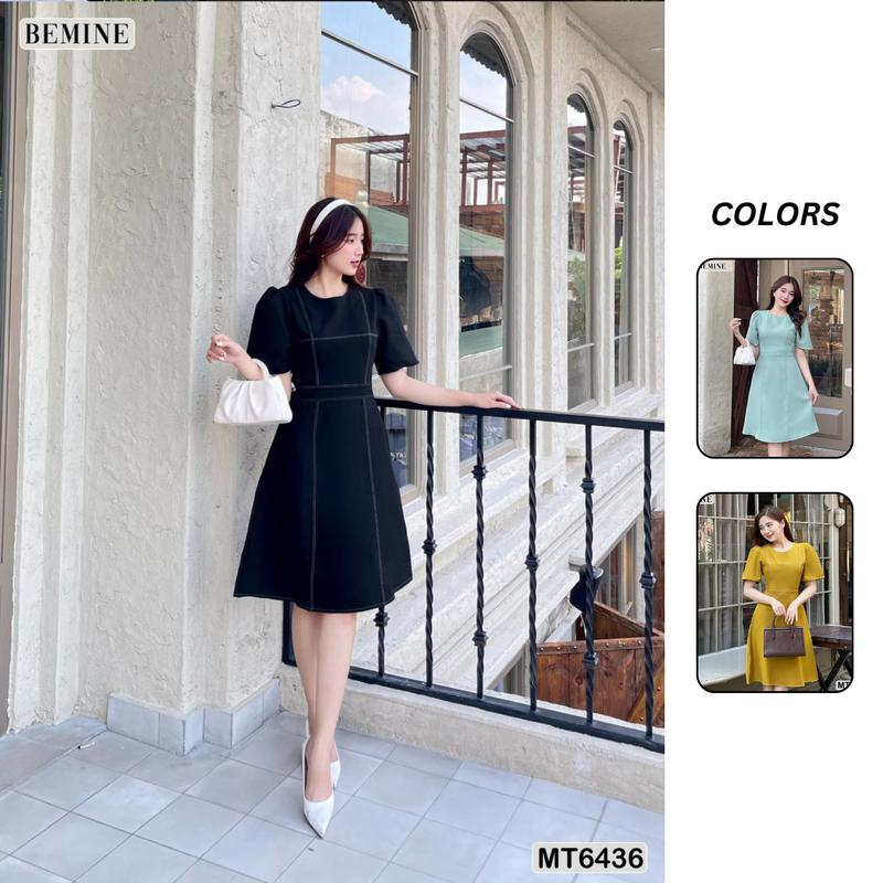 [XẢ KHO] Đầm thiết kế BEMINE cổ tròn tùng xòe dáng A phù hợp đi làm và đi chơi dành cho NỮ MT6436