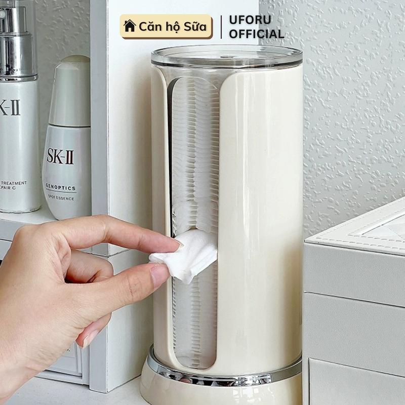 Hộp Đựng Bông Tẩy Trang Đa Năng Để Bàn Xoay 360 Độ Đóng Mở Chống Bụi Chống Thấm Nước Dung Tích Chứa Lớn - UF580