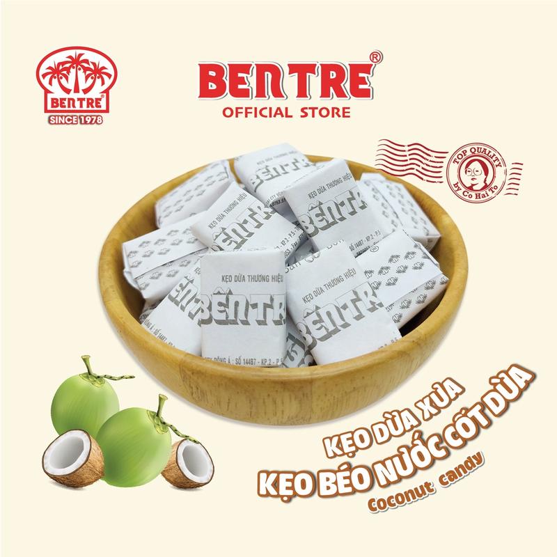  Kẹo Dừa Xưa vị Béo Nguyên Chất chính hiệu Bến Tre Cô Hai Tỏ 400gr Ăn Vặt Tuổi Thơ Coconut Candy 