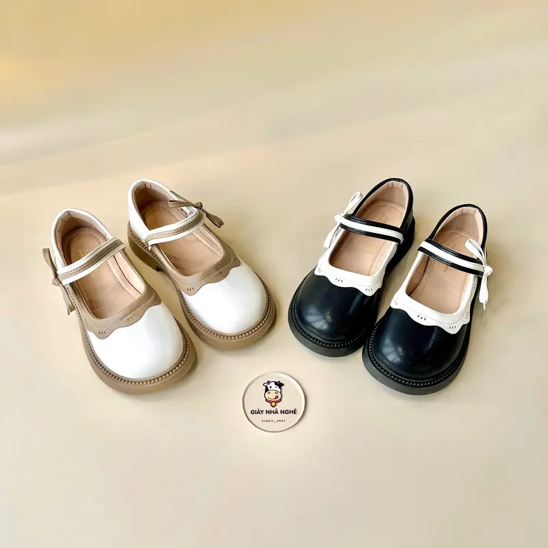 Giày Cho Bé-Giày Búp Bê Da PU Mềm Mại Quai Ngang Phối Nơ Phong Cách Tiểu Thư Dễ Phối Đồ Cho Bé Gái 2-15(G41) Voi Sandal Dép Sandal Cao Su 0