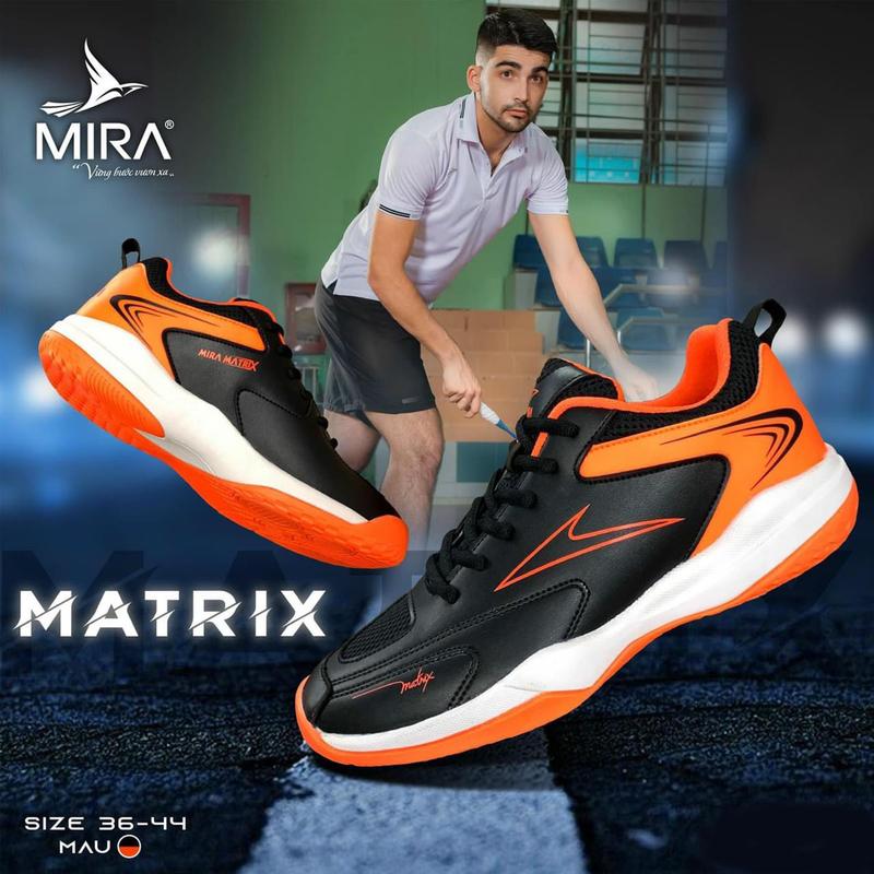 Giày Cầu Lông Mira Matrix Chính Hãng | Màu Đen Cam, Phù Hợp Cho Nam Nữ,  Đế Eva Trợ Lực Chống Trượt, Bám Sân Tốt, Giày Bóng Chuyền Sneaker Sport