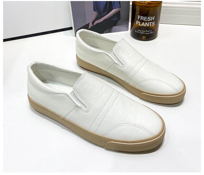 Product Introduction of Giày Trượt Màu Trắng Cho Nam, Giày Da Gót Thấp Co Giãn Thường Ngày, Giày Mùa Hè Đế Bằng Cao Su Nhẹ, Kaki Shoes 23