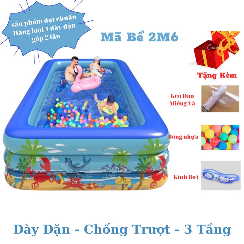 Bể Bơi 2M6 Tặng Kèm Bơm Điện + Kính Bơi + Phao Bơi + Bóng + Keo Dán Miếng Vá