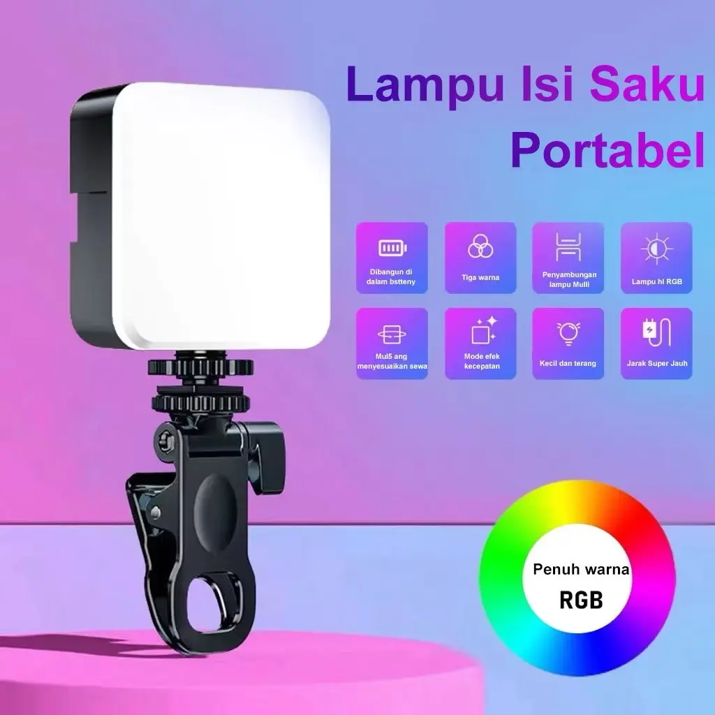 LED Cube RGB Portable Clip Fill Light LED Lampu Selfie Live Video Lampu Pengisi Lampu Kamera Mini Portabel