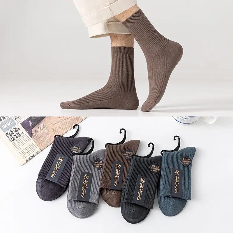 Tất Cho Nam, Chất Liệu Cotton, Thấm Hút Mồ Hôi, Phong Cách Mùa Thu, Tất Ống Kim Đôi, Hoàn Toàn Bằng Cotton, Trang Phục Thường Ngày Khử Mùi, Tất Nam Zhuji tất tên Menswear