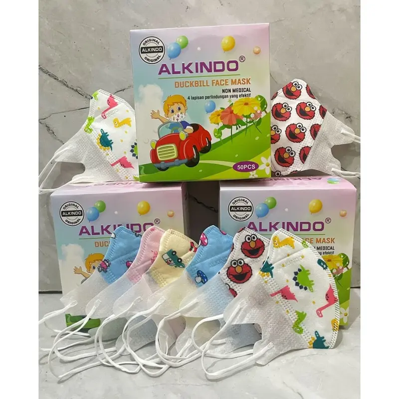 Masker duckbill Alkindo anak 4ply emboss 1 box isi 50 pcs motif karakter disposable tebal 8