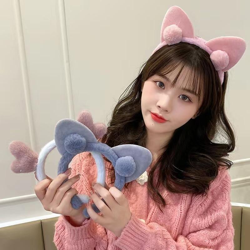 Bờm băng đô cài tóc lông tai mèo hình trái tim bờm băng đô cài tóc rửa mặt dễ thương cute cho nữ