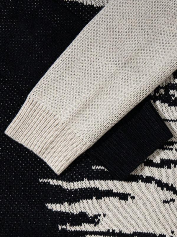 Men's Colorblock Print Drop Shoulder Sweater, Loose Casual Long Sleeve Round Neck Jumper for Fall & Winter, Fashion Men's Knitwear for Daily Wear 7