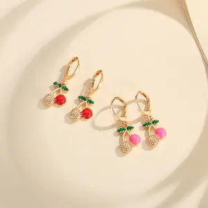 LM761 【COD】 Anting Ceri Berlapis Emas Stainless Steel Anti Luntur Aksesoris Wanita Fashion Korea