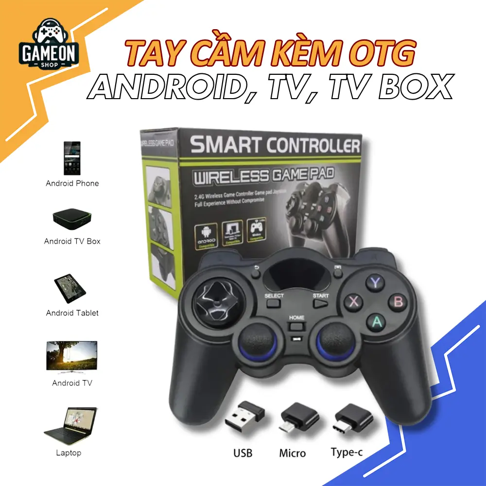 Tay cầm chơi game không dây kèm OTG cho điện thoại Android, Android TV, TV Box, PC, Laptop Chơi Điện Tử tay  cam tay  cầm