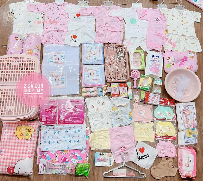 Quần áo bao tay chân combo đồ sơ sinh tã lót khăn ướt làn giỏ chậu Và quà tặng A89