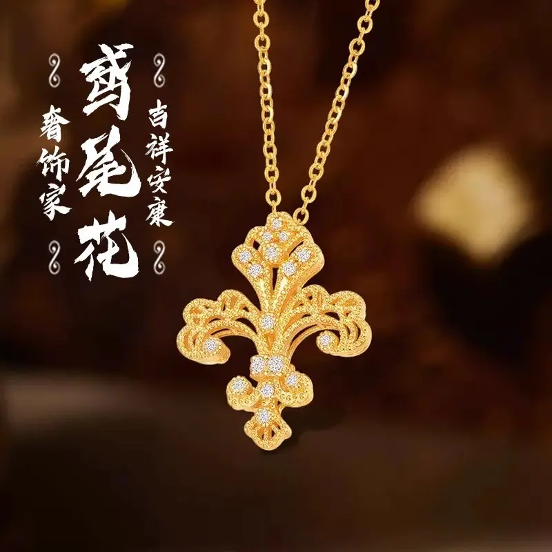 South Korea Style Brushed Oriole Tail Flower Twin Necklace for Women 2024 New Exquisite Luxury Golden Versatile Clavicle Chain
